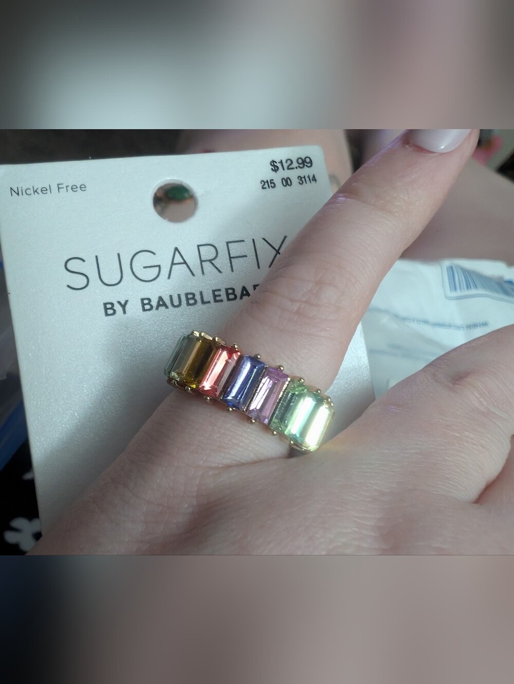 3/$15  Rainbow Baguette Crystal Ring in Gold Tone